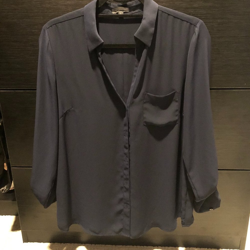 Express roll up dark blue button down blouse Size L